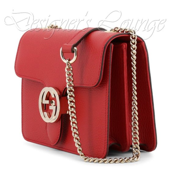 NEW GUCCI Interlocking GG Red Leather Crossbody Chain Bag $1,980 Authentic - Picture 1 of 12